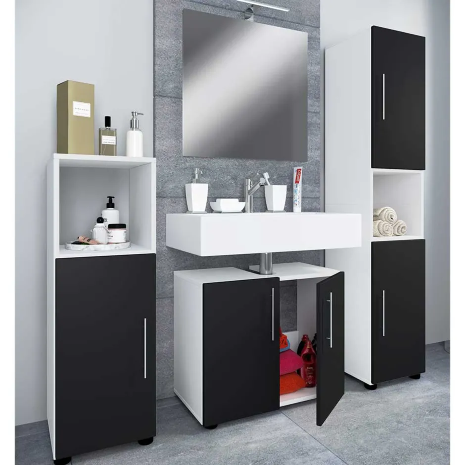 Badezimmermöbel Set in Weiß Schwarz - Cranies I (vierteilig)^Wohnen Hot