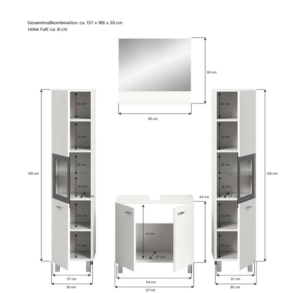 Wohnen Badezimmermöbel-Kombi in Weiß - Harmone (vierteilig)