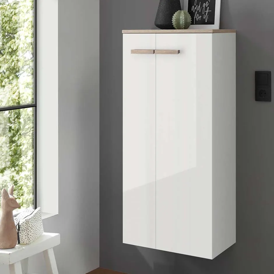 Wohnen Badezimmerschrank in Weiß Hochglanz & Eiche - Vauflos