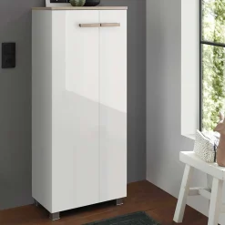 Wohnen Badezimmerschrank in Weiß Hochglanz & Eiche - Vauflos