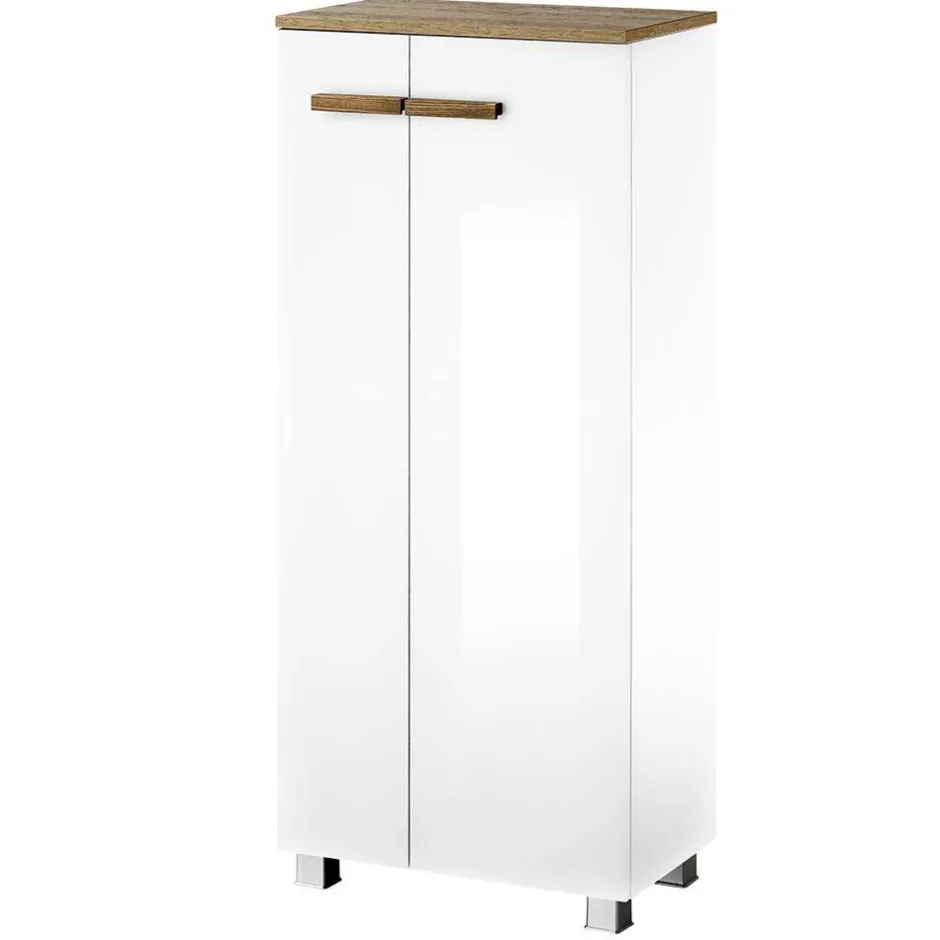 Wohnen Badezimmerschrank in Weiß Hochglanz & Eiche - Vauflos