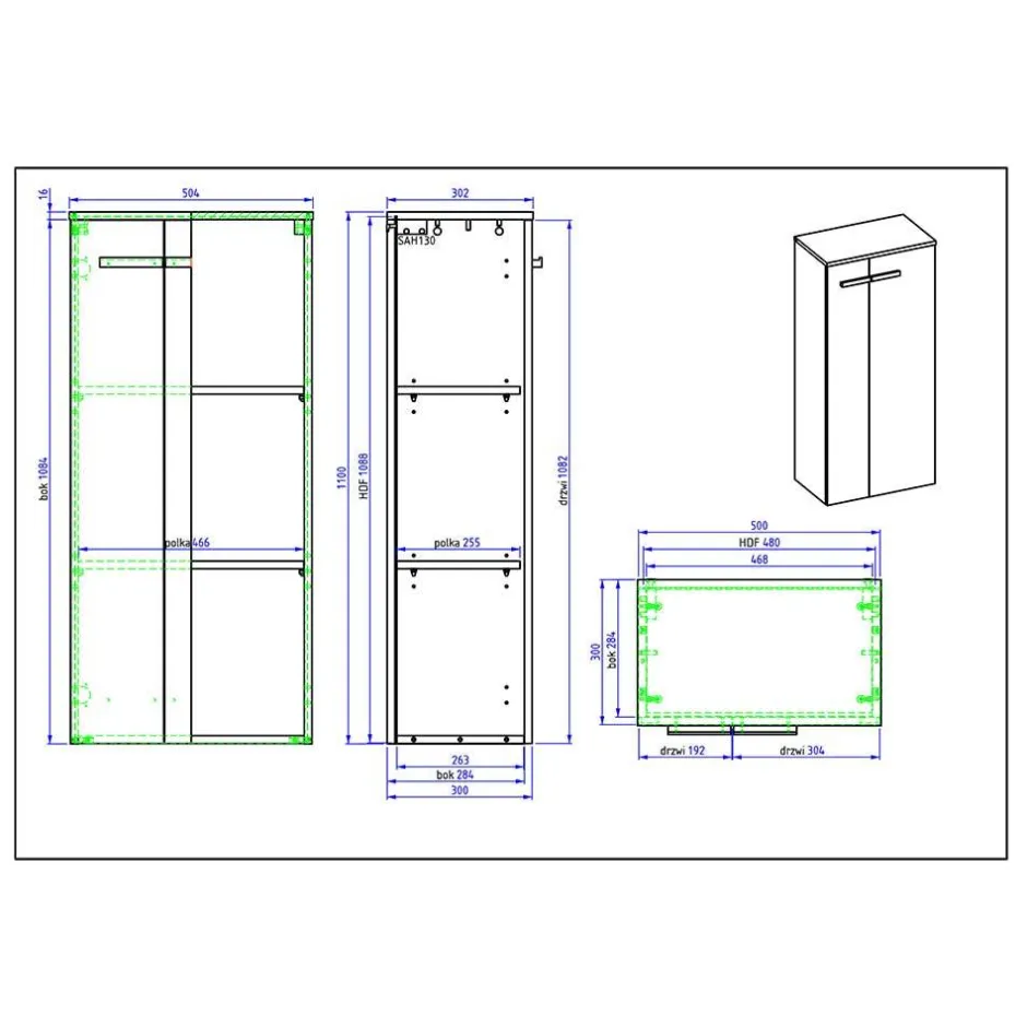 Wohnen Badezimmerschrank in Weiß Hochglanz & Eiche - Vauflos