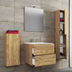 Badmöbel Einrichtungsset - Holz Look - Karin (vierteilig)^Wohnen Discount