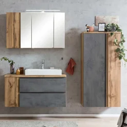 Wohnen Badmöbel in Beton Optik & Wildeiche - Mia (dreiteilig)