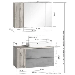 Wohnen Badmöbel in Beton Optik & Wildeiche - Mia (dreiteilig)