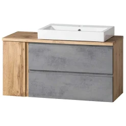 Wohnen Badmöbel in Beton Optik & Wildeiche - Mia (dreiteilig)
