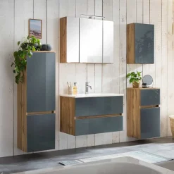 Wohnen Badmöbel Kombination in Grau Glas - Anviletca (fünfteilig)