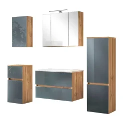 Wohnen Badmöbel Kombination in Grau Glas - Anviletca (fünfteilig)