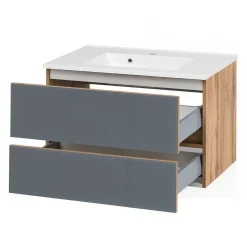 Wohnen Badmöbel Kombination in Grau Glas - Anviletca (fünfteilig)