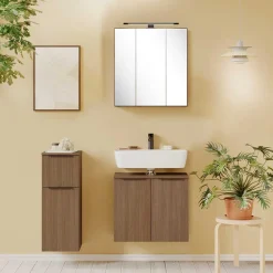 Wohnen Badmöbel Kombination in Holzdekor - Ucaida (dreiteilig)