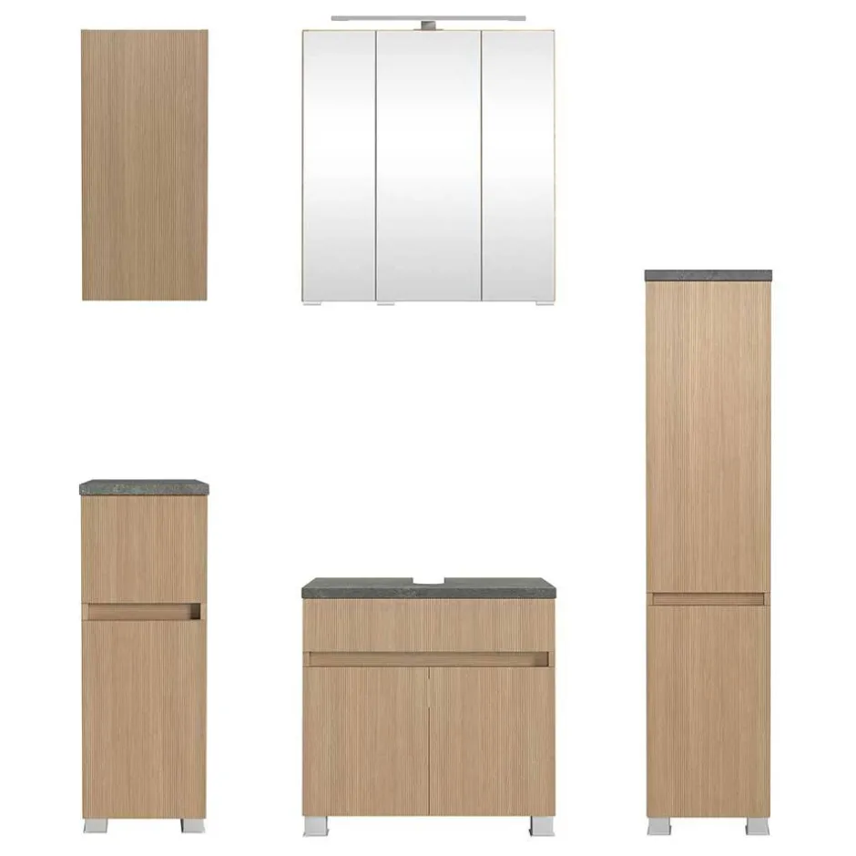 Wohnen Badmöbel Komplettset in Eiche Hell - Leitha (fünfteilig)
