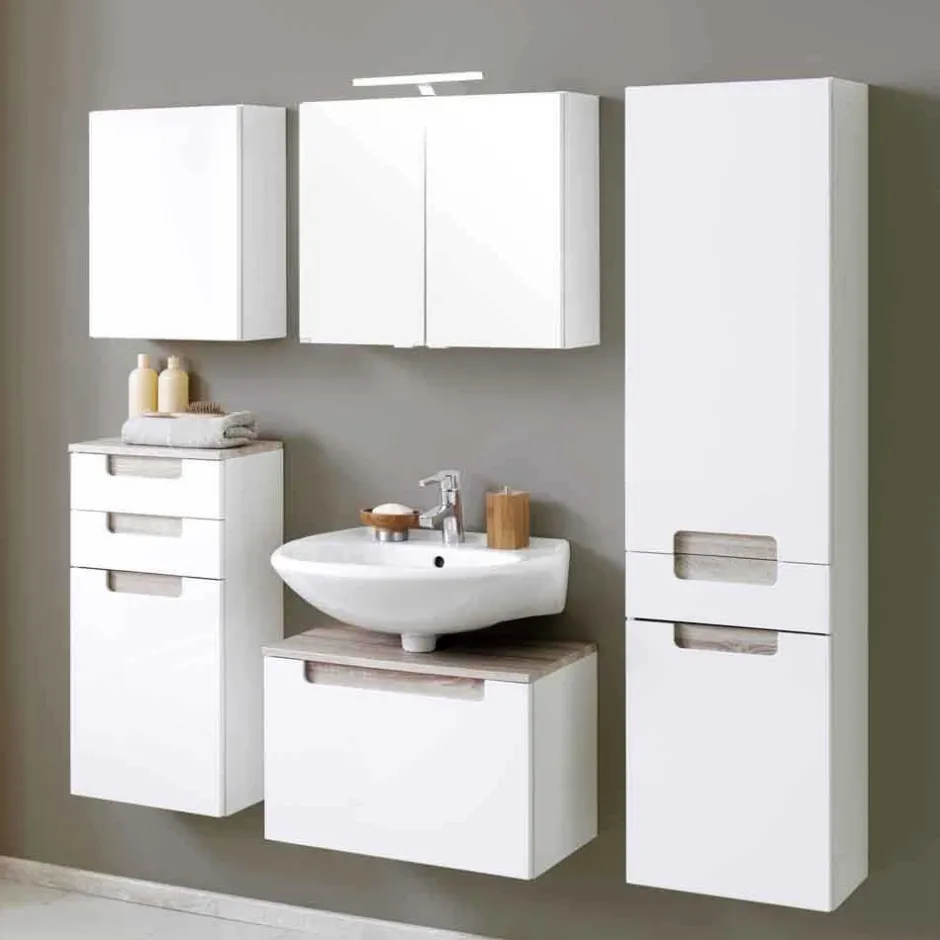 Badmöbel Komplettset Tymos in Eiche Weiß (fünfteilig)^Wohnen Best