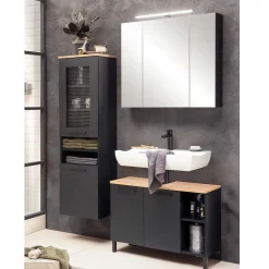 Wohnen Badmöbel Set in Schwarz - Riguna (dreiteilig)
