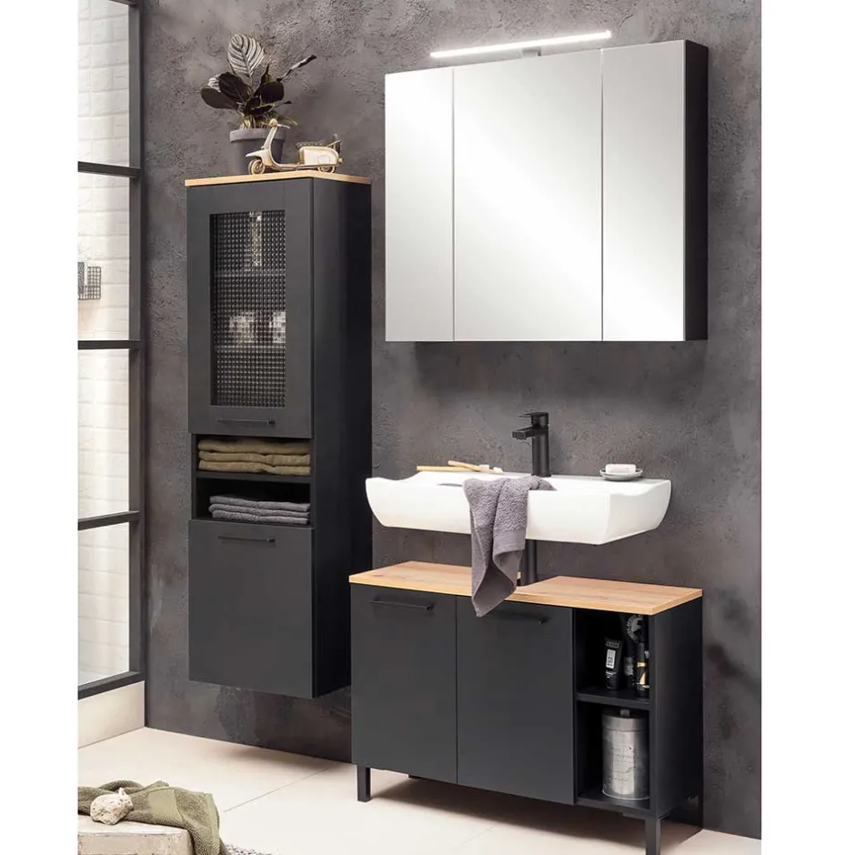Wohnen Badmöbel Set in Schwarz - Riguna (dreiteilig)