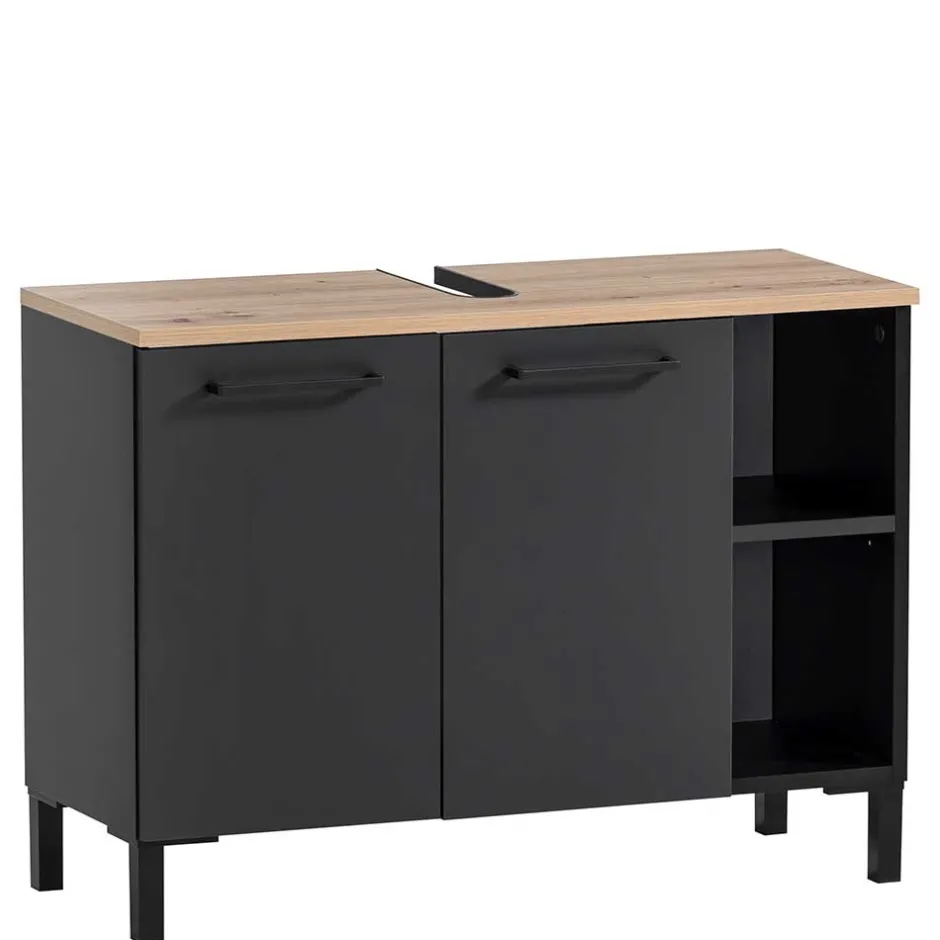 Wohnen Badmöbel Set in Schwarz - Riguna (dreiteilig)