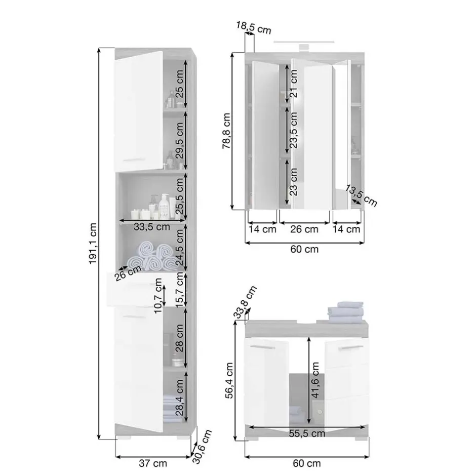 Wohnen Badmöbel Set mit hohen Schränken - Nancys (vierteilig)
