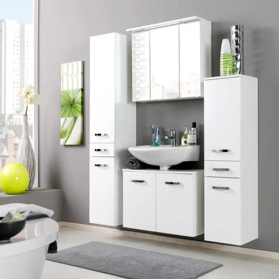 Badmöbel Set Sagunis in Hochglanz Weiß (vierteilig)^Wohnen Online