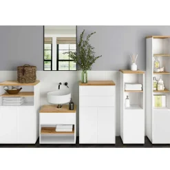 Wohnen Badschrank in Weiß mit Wildeiche - Alenta