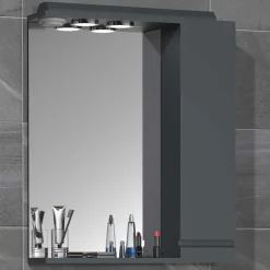 Wohnen Badspiegel mit Seitenschrank & Ablage & LED Licht - Idamoro