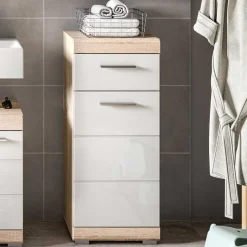 Wohnen Badunterschrank in Weiß HG & Sonoma Eiche - Calbanyara