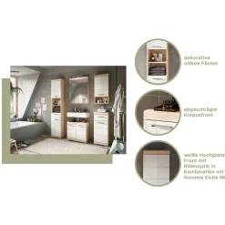 Wohnen Badunterschrank in Weiß HG & Sonoma Eiche - Calbanyara