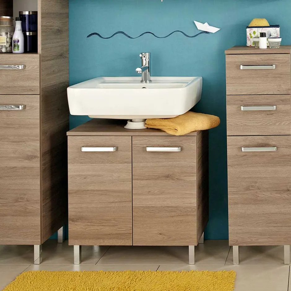 Wohnen Bad-Waschbecken-Unterschrank in Holzoptik - Lemi