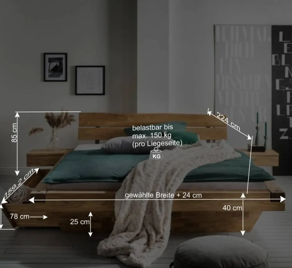 Wohnen Balkenbett mit Baumkanten Kopfteil - Laredo (dreiteilig)