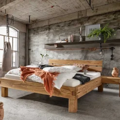 Wohnen Balkenbett mit Naturkanten Kopfteil - Blevos