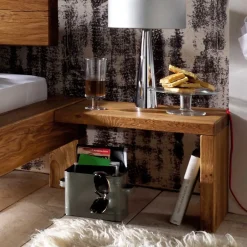 Wohnen Balken-Doppelbett mit Nachttischen im Set Housten aus Wildeiche massiv (dreiteilig)