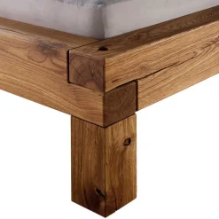 Wohnen Balken-Doppelbett mit Nachttischen im Set Housten aus Wildeiche massiv (dreiteilig)