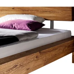 Wohnen Balken-Doppelbett mit Nachttischen im Set Housten aus Wildeiche massiv (dreiteilig)
