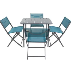 Wohnen Balkon Tischgruppe in Schwarz Türkis - Ariet (fünfteilig)