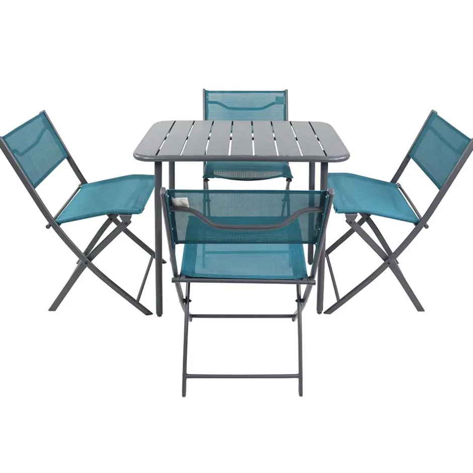 Wohnen Balkon Tischgruppe in Schwarz Türkis - Ariet (fünfteilig)