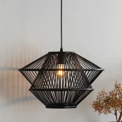 Bambus Pendelleuchten in Schwarz - Josie (2er Set)^Wohnen Hot