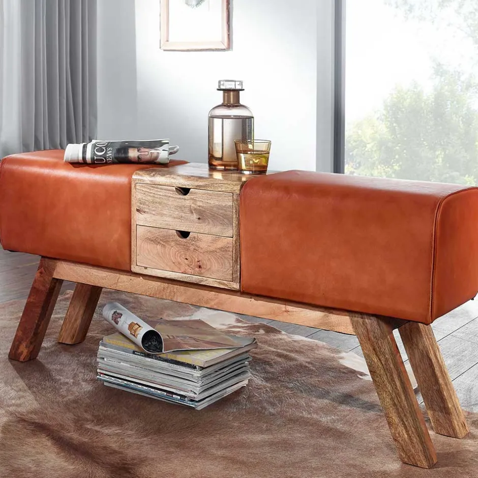 Wohnen Bank in Turnbock Optik aus braunem Leder - Maestoso