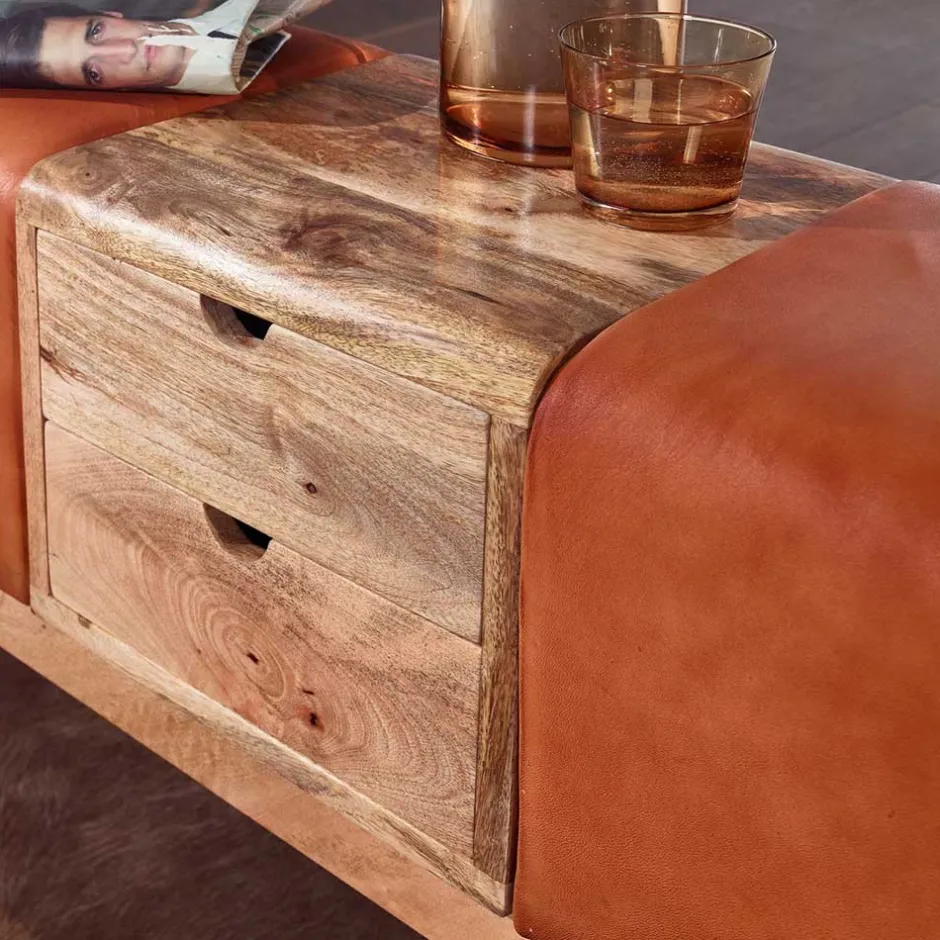 Wohnen Bank in Turnbock Optik aus braunem Leder - Maestoso