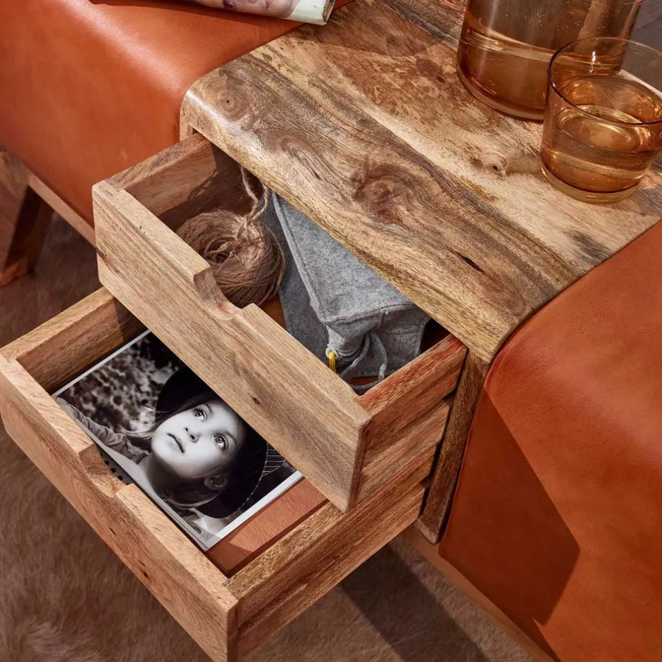 Wohnen Bank in Turnbock Optik aus braunem Leder - Maestoso