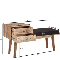 Wohnen Bank mit Schubladen aus Mangobaum Massivholz - Basserini