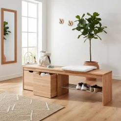 Wohnen Bank mit Schuhablage & Kisten aus Buche - Shimousa