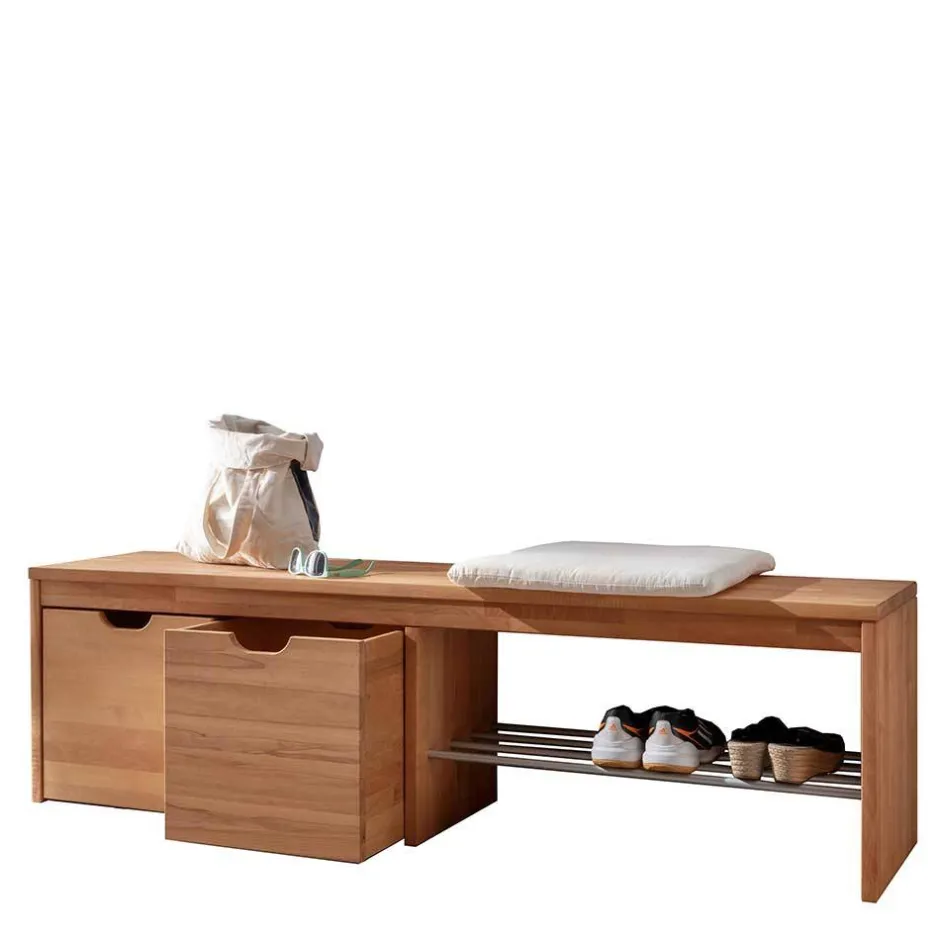Wohnen Bank mit Schuhablage & Kisten aus Buche - Shimousa