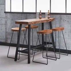 Barhocker mit Holzsitzen aus Akazie - Invitus (4er Set)^Wohnen New