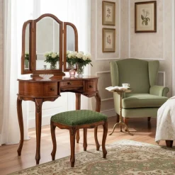 Barock Frisiertisch mit Hocker Agosto in Nussbaum (zweiteilig)^Wohnen Clearance