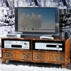 Wohnen Barock TV Board in Nussbaum Agosto mit 2 Schubladen