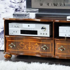 Wohnen Barock TV Board in Nussbaum Agosto mit 2 Schubladen