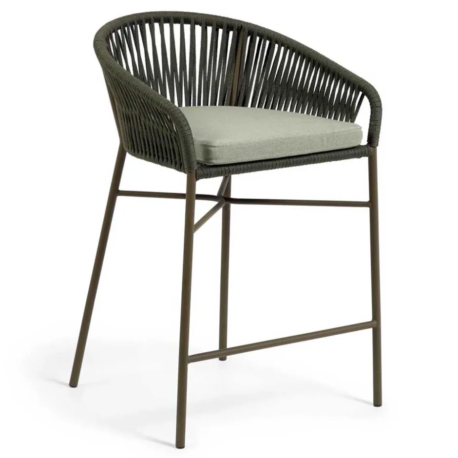 Wohnen Barstuhl aus Geflecht in Dunkelgrün - Madias (4er Set)