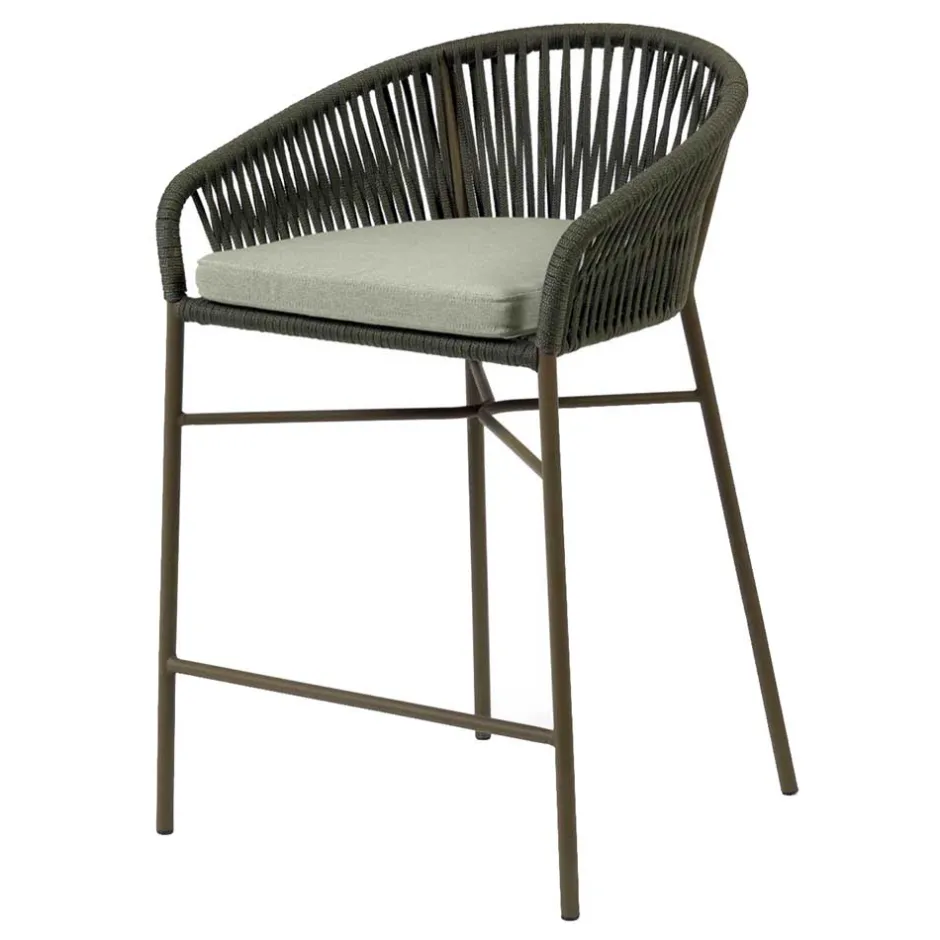 Wohnen Barstuhl aus Geflecht in Dunkelgrün - Madias (4er Set)