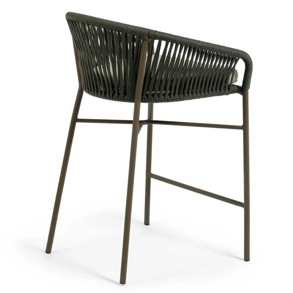 Wohnen Barstuhl aus Geflecht in Dunkelgrün - Madias (4er Set)