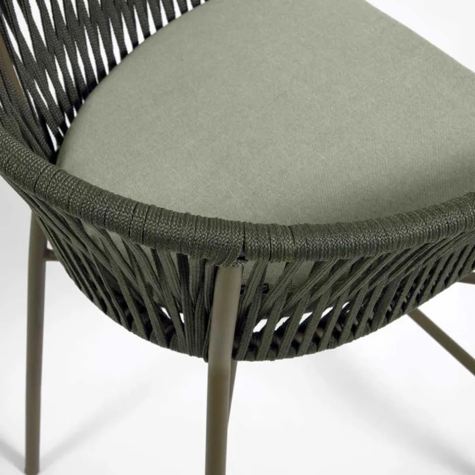 Wohnen Barstuhl aus Geflecht in Dunkelgrün - Madias (4er Set)