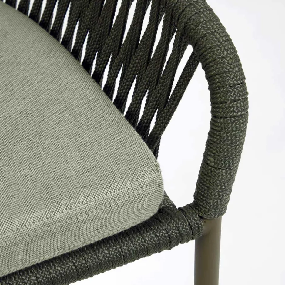 Wohnen Barstuhl aus Geflecht in Dunkelgrün - Madias (4er Set)