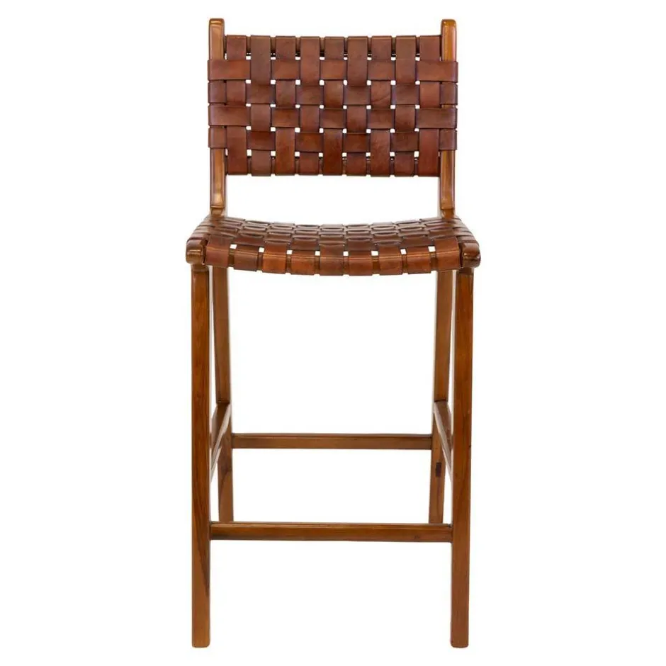 Barstuhl in Braun Leder Geflecht - Nufreda^Wohnen New